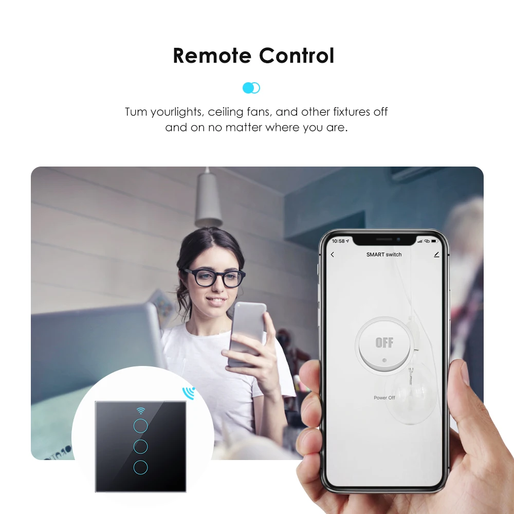 Aubess-interruptor de luz inteligente con WiFi, dispositivo con condensador, Control por aplicación Tuya Smart Life, compatible con Alexa, Google Home, Alice