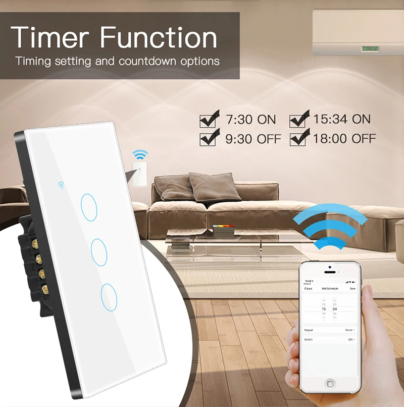 AUBESS-interruptor de luz táctil inteligente para el hogar, pulsador de pared para Smart Life, Alexa, Google Home, Alice, Tuya, WiFi, EE. UU., UE, 1/2/3/4 entradas