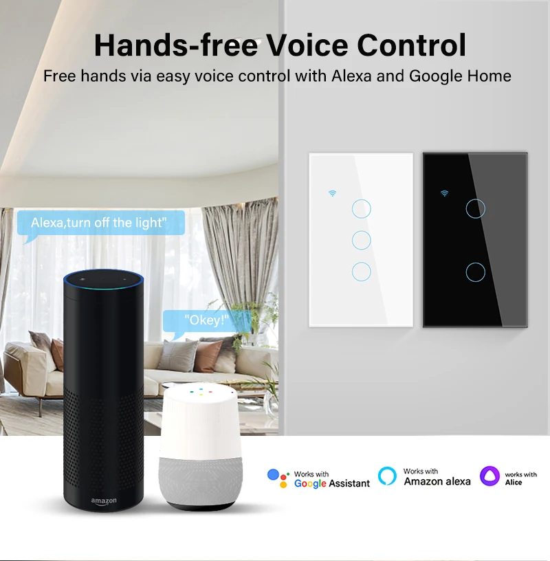 AUBESS-interruptor de luz táctil inteligente para el hogar, pulsador de pared para Smart Life, Alexa, Google Home, Alice, Tuya, WiFi, EE. UU., UE, 1/2/3/4 entradas