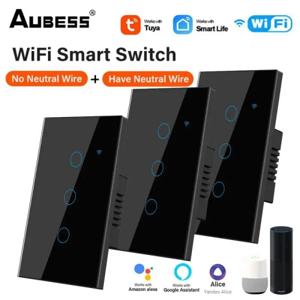 interruptor de luz táctil inteligente para el hogar, pulsador de pared para Smart Life, Alexa, Google Home, Alice, Tuya, WiFi, EE. UU., UE, 1/2/3/4 entradas