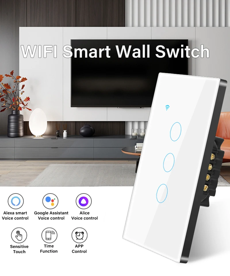 AUBESS-interruptor de luz táctil inteligente para el hogar, pulsador de pared para Smart Life, Alexa, Google Home, Alice, Tuya, WiFi, EE. UU., UE, 1/2/3/4 entradas