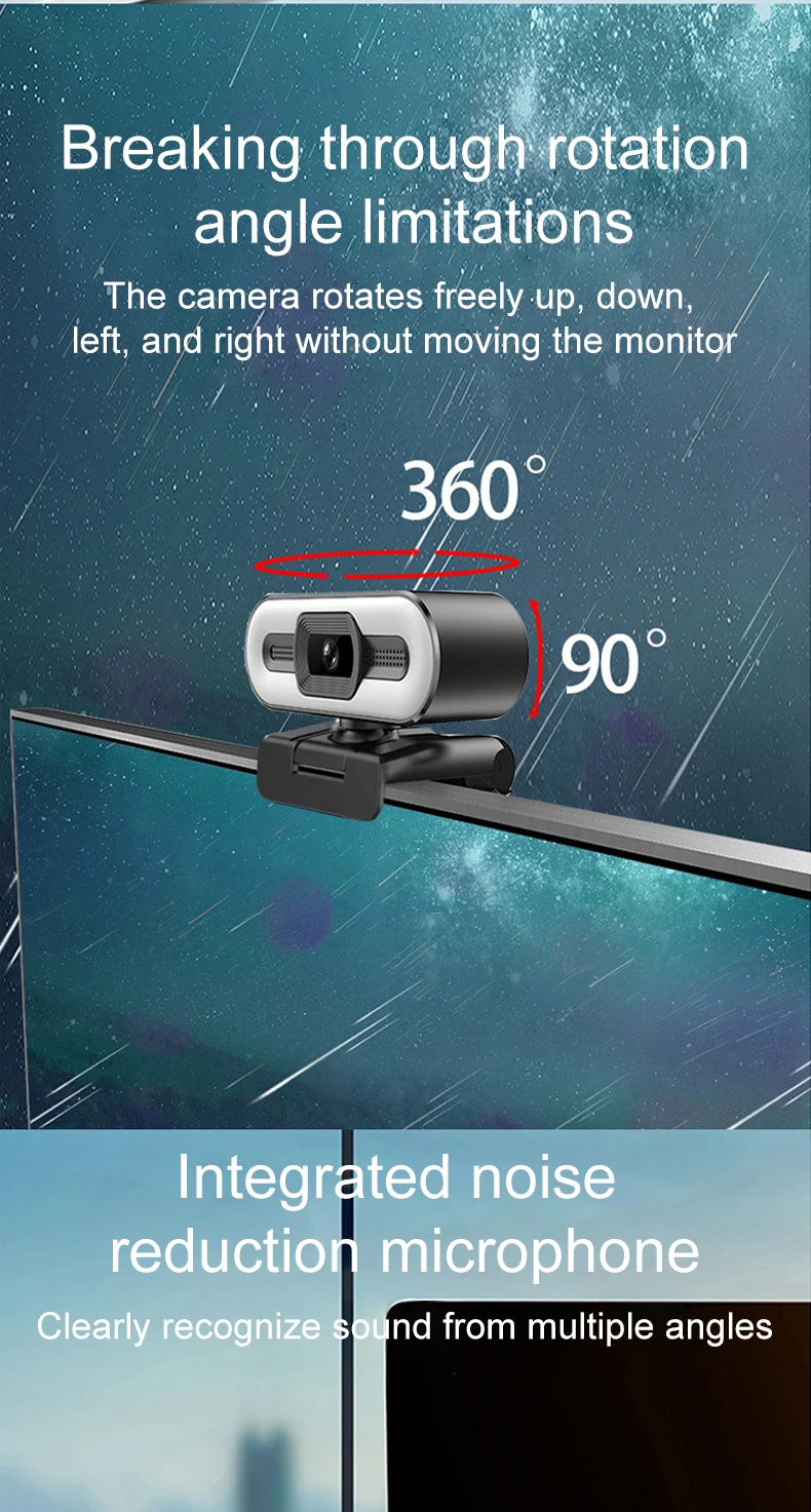 Cámara Web portátil 4K para ordenador, Webcam con transmisión en vivo, Flexible, Full HD, 2K, 1080P, con micrófono y Luz Cámara Web portátil 4K para ordenador, Webcam con transmisión en vivo, Flexible, Full HD, 2K, 1080P, con micrófono y Luz