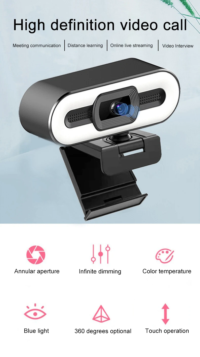 Cámara Web portátil 4K para ordenador, Webcam con transmisión en vivo, Flexible, Full HD, 2K, 1080P, con micrófono y Luz Cámara Web portátil 4K para ordenador, Webcam con transmisión en vivo, Flexible, Full HD, 2K, 1080P, con micrófono y Luz