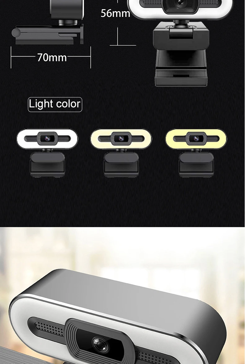 Cámara Web portátil 4K para ordenador, Webcam con transmisión en vivo, Flexible, Full HD, 2K, 1080P, con micrófono y Luz Cámara Web portátil 4K para ordenador, Webcam con transmisión en vivo, Flexible, Full HD, 2K, 1080P, con micrófono y Luz