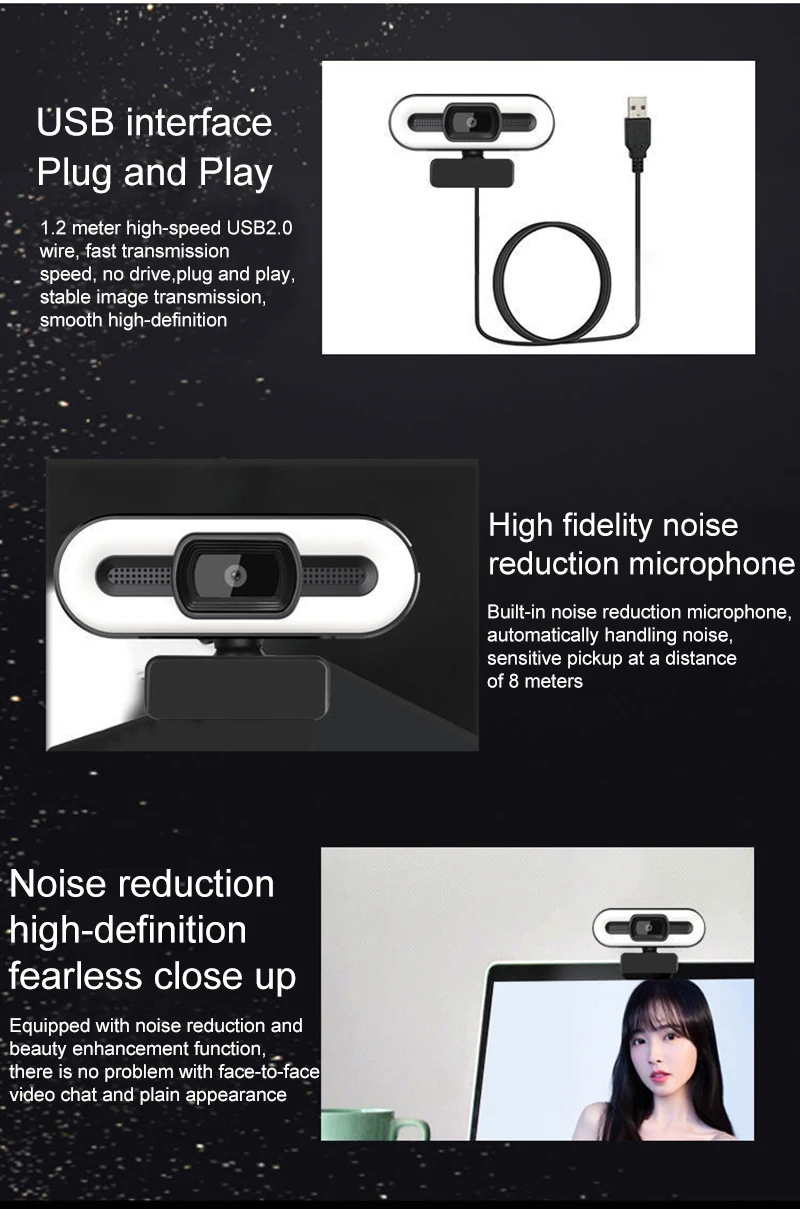 Cámara Web portátil 4K para ordenador, Webcam con transmisión en vivo, Flexible, Full HD, 2K, 1080P, con micrófono y Luz Cámara Web portátil 4K para ordenador, Webcam con transmisión en vivo, Flexible, Full HD, 2K, 1080P, con micrófono y Luz