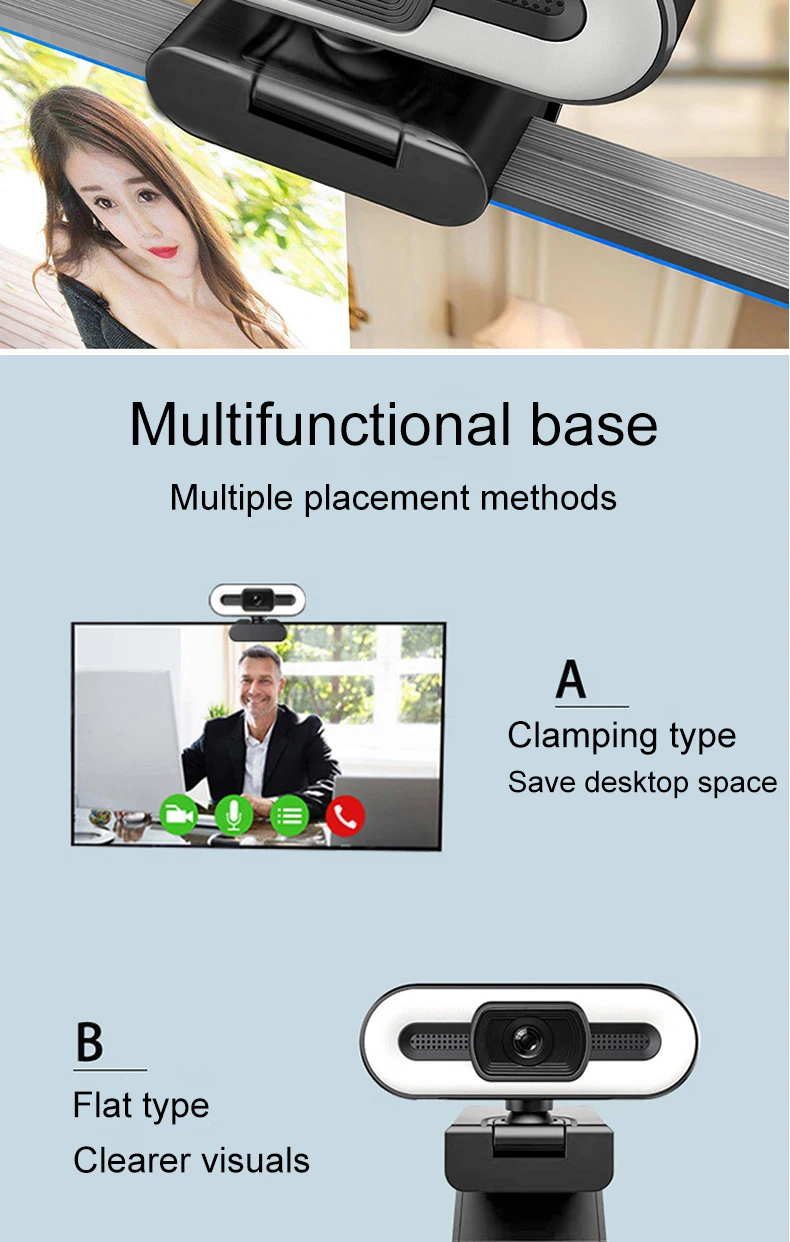 Cámara Web portátil 4K para ordenador, Webcam con transmisión en vivo, Flexible, Full HD, 2K, 1080P, con micrófono y Luz Cámara Web portátil 4K para ordenador, Webcam con transmisión en vivo, Flexible, Full HD, 2K, 1080P, con micrófono y Luz