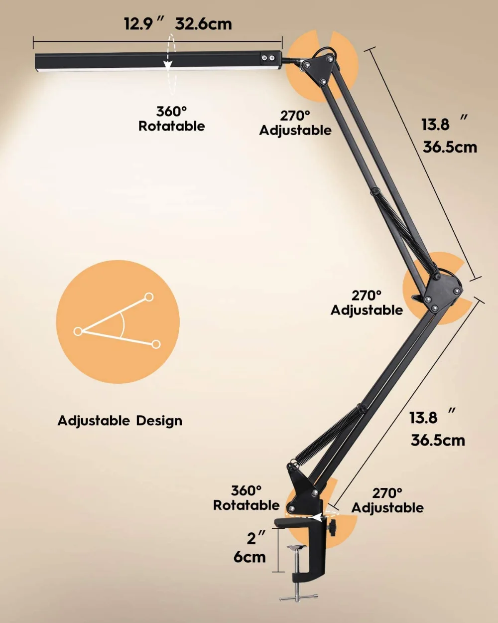 Lámpara LED de escritorio con abrazadera, brazo oscilante de 10W, regulable, cuidado ocular, 10 niveles de brillo, 3 modos de iluminación Lámpara LED de escritorio con abrazadera, brazo oscilante de 10W, regulable, cuidado ocular, 10 niveles de brillo, 3 modos de iluminación