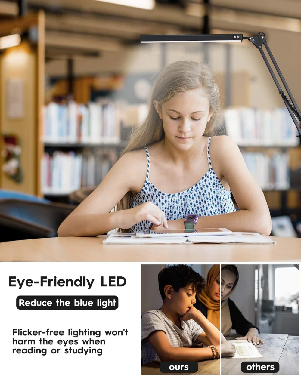Lámpara LED de escritorio con abrazadera, brazo oscilante de 10W, regulable, cuidado ocular, 10 niveles de brillo, 3 modos de iluminación Lámpara LED de escritorio con abrazadera, brazo oscilante de 10W, regulable, cuidado ocular, 10 niveles de brillo, 3 modos de iluminación