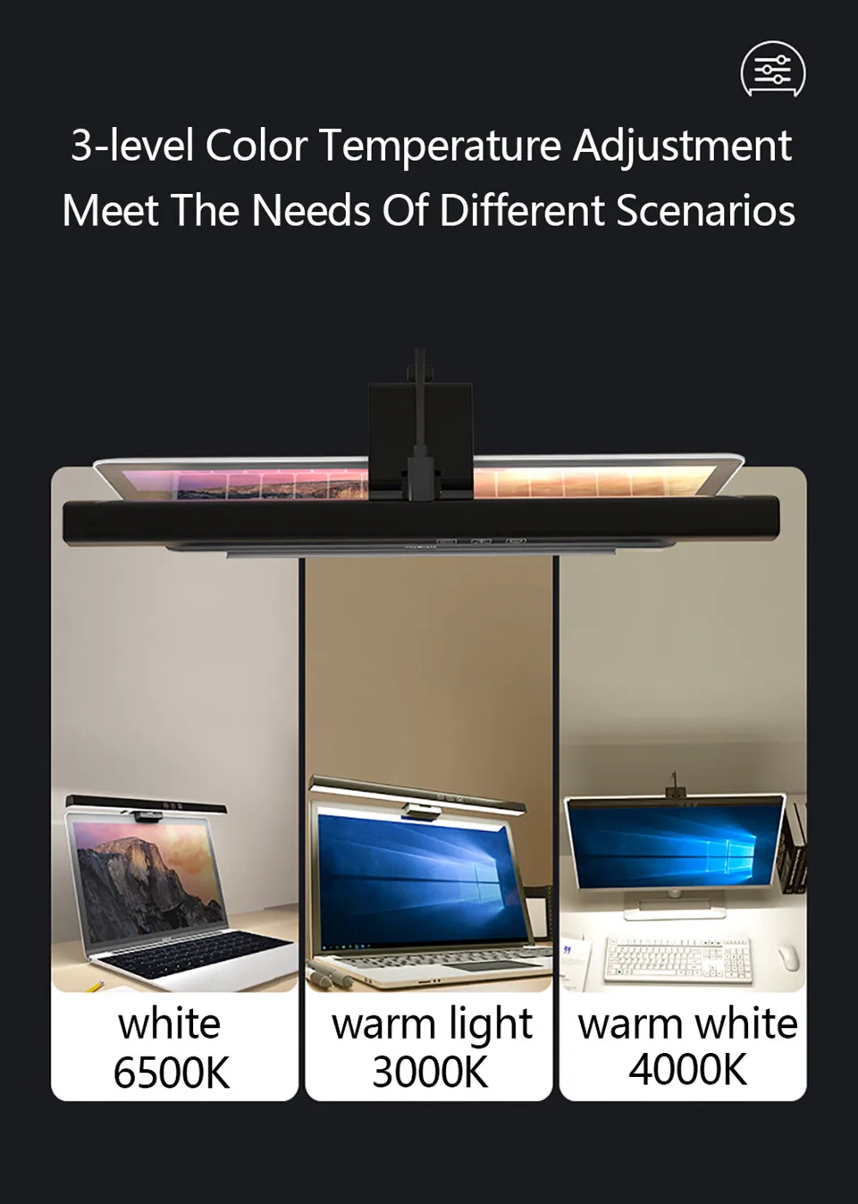 Lámpara de escritorio para el cuidado de los ojos, barra de luz LED para pantalla de Monitor de ordenador PC, lectura de atenuación continua, lámpara de mesa colgante alimentada por USB, 50cm Lámpara de escritorio para el cuidado de los ojos, barra de luz LED para pantalla de Monitor de ordenador PC, lectura de atenuación continua, lámpara de mesa colgante alimentada por USB, 50cm