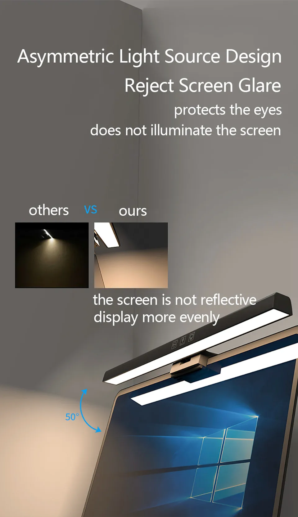Lámpara de escritorio para el cuidado de los ojos, barra de luz LED para pantalla de Monitor de ordenador PC, lectura de atenuación continua, lámpara de mesa colgante alimentada por USB, 50cm Lámpara de escritorio para el cuidado de los ojos, barra de luz LED para pantalla de Monitor de ordenador PC, lectura de atenuación continua, lámpara de mesa colgante alimentada por USB, 50cm