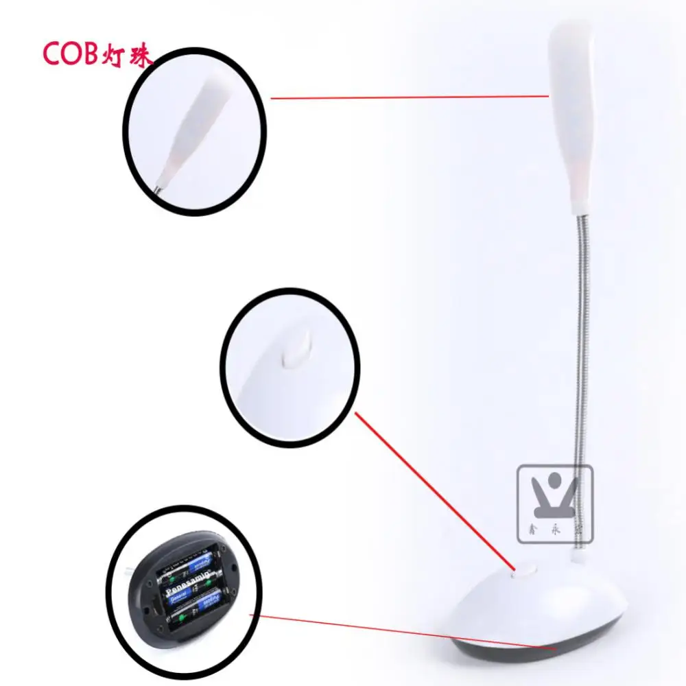 Lámpara de mesa LED para estudio, Mini linterna de mesa atenuable con 3 pilas AAA, bonita Luz de libro flexible inteligente para oficina