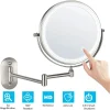 Espejo de maquillaje LED montado en la pared recargable, 8 pulgadas, doble cara.