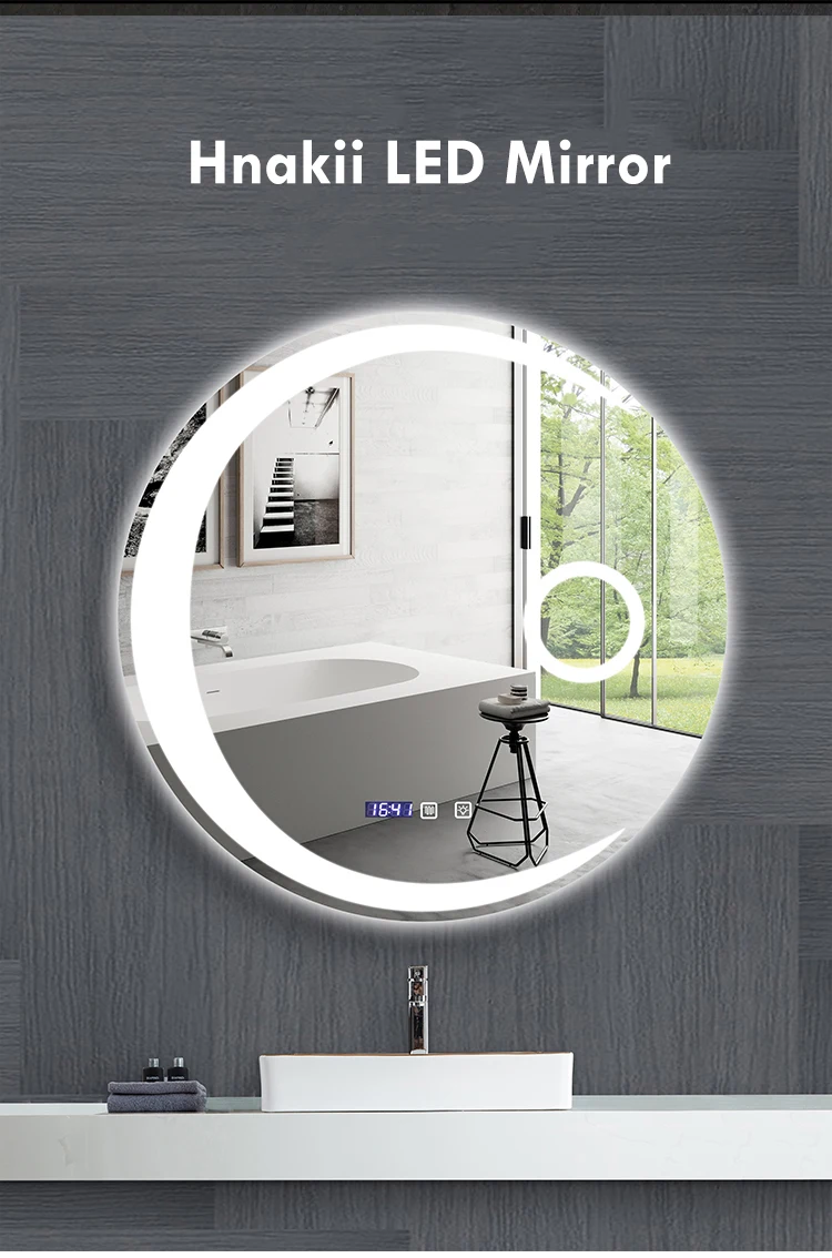 Espejo de baño con forma de luna redonda, luz LED ajustable de 3 colores con altavoz Bluetooth, espejo de maquillaje inteligente, 40/50/60cm Espejo de baño con forma de luna redonda, luz LED ajustable de 3 colores con altavoz Bluetooth, espejo de maquillaje inteligente, 40/50/60cm