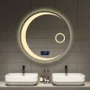 Espejo de baño con forma de luna redonda, luz LED ajustable de 3 colores