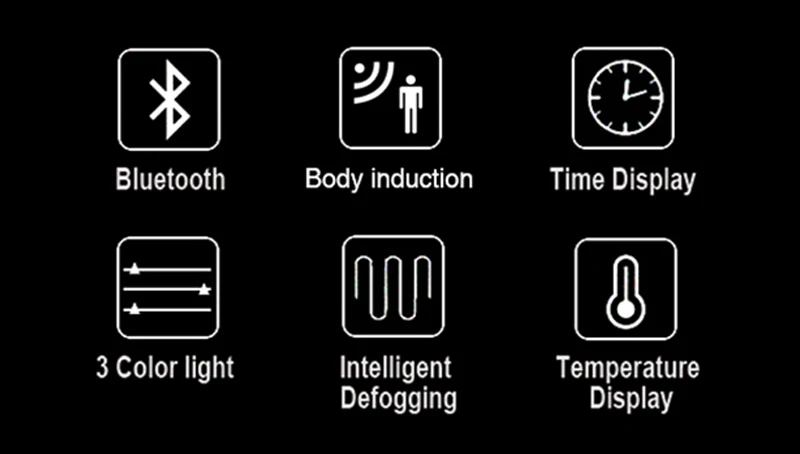 Espejo de baño rectangular de inducción del cuerpo humano, Bluetooth, LED de 3 colores, atenuador, desempañamiento, pantalla de tiempo y temperatura Espejo de baño rectangular de inducción del cuerpo humano, Bluetooth, LED de 3 colores, atenuador, desempañamiento, pantalla de tiempo y temperatura