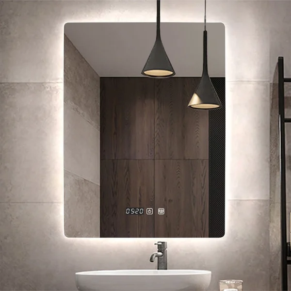 Espejo de baño rectangular de inducción del cuerpo humano, Bluetooth, LED de 3 colores