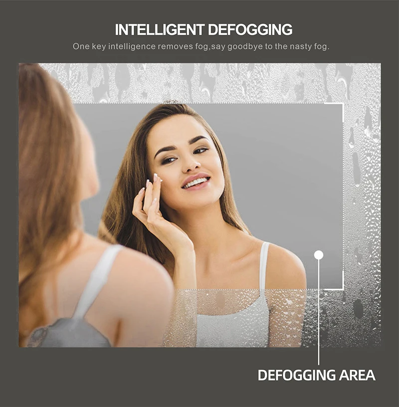 Espejo de baño rectangular de inducción del cuerpo humano, Bluetooth, LED de 3 colores, atenuador, desempañamiento, pantalla de tiempo y temperatura Espejo de baño rectangular de inducción del cuerpo humano, Bluetooth, LED de 3 colores, atenuador, desempañamiento, pantalla de tiempo y temperatura