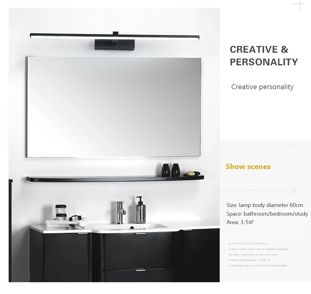 Lámpara LED de pared para cuarto de baño, luz moderna de aluminio en tres colores, blanco y negro, accesorio de lámpara de línea de espejo