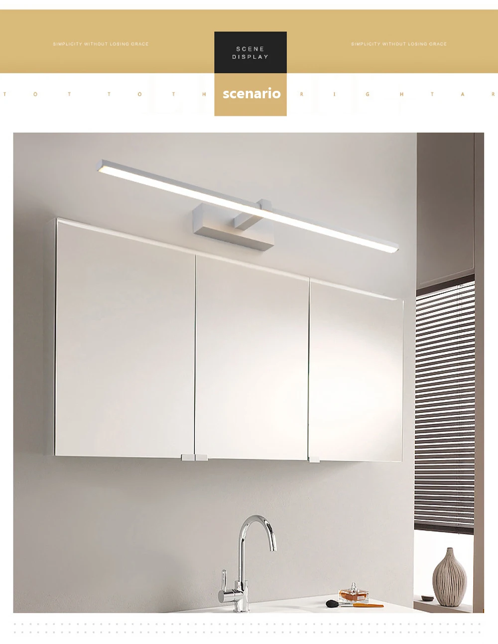 Lámpara LED de pared para cuarto de baño, luz moderna de aluminio en tres colores, blanco y negro, accesorio de lámpara de línea de espejo
