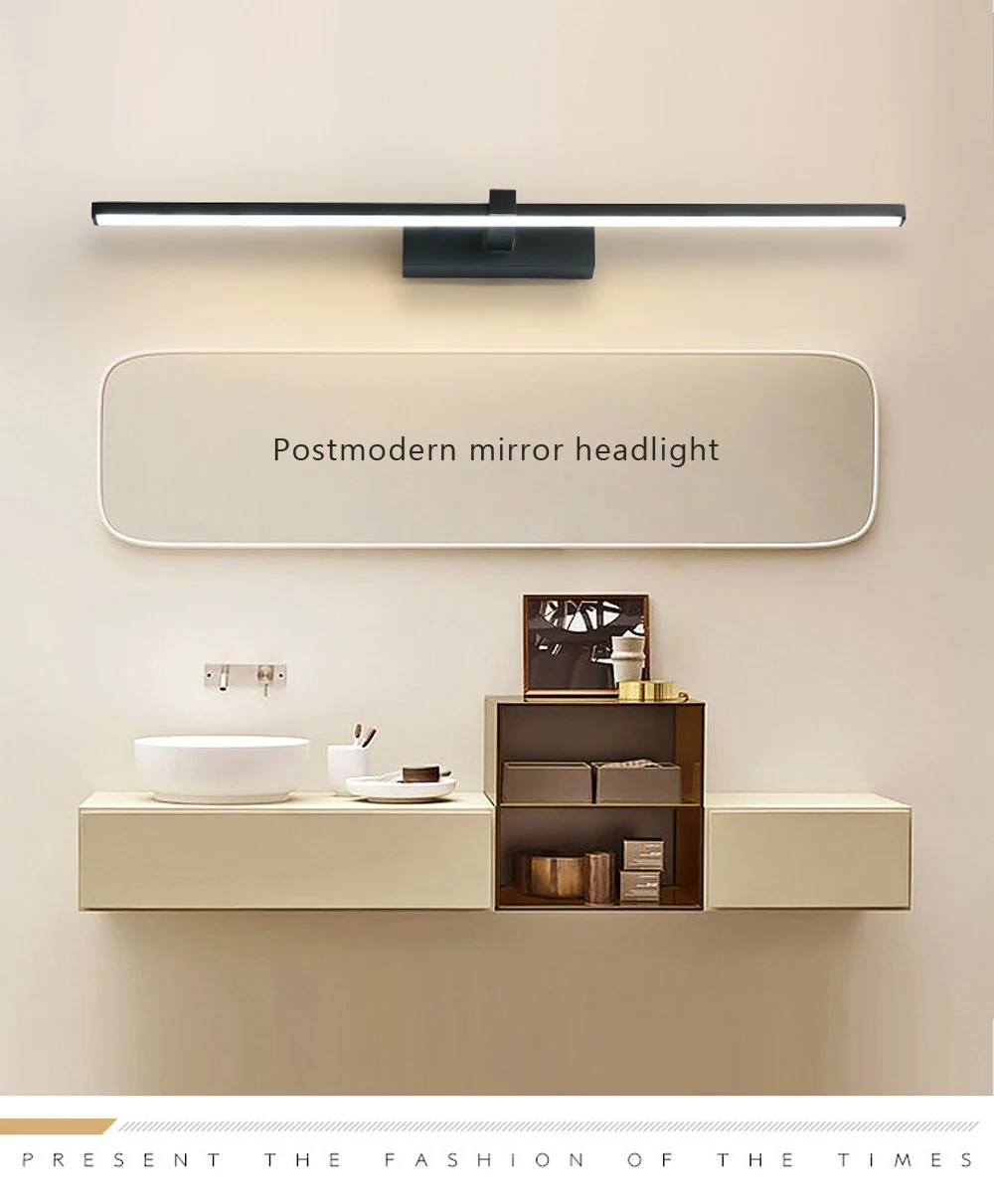 Lámpara LED de pared para cuarto de baño, luz moderna de aluminio en tres colores, blanco y negro, accesorio de lámpara de línea de espejo