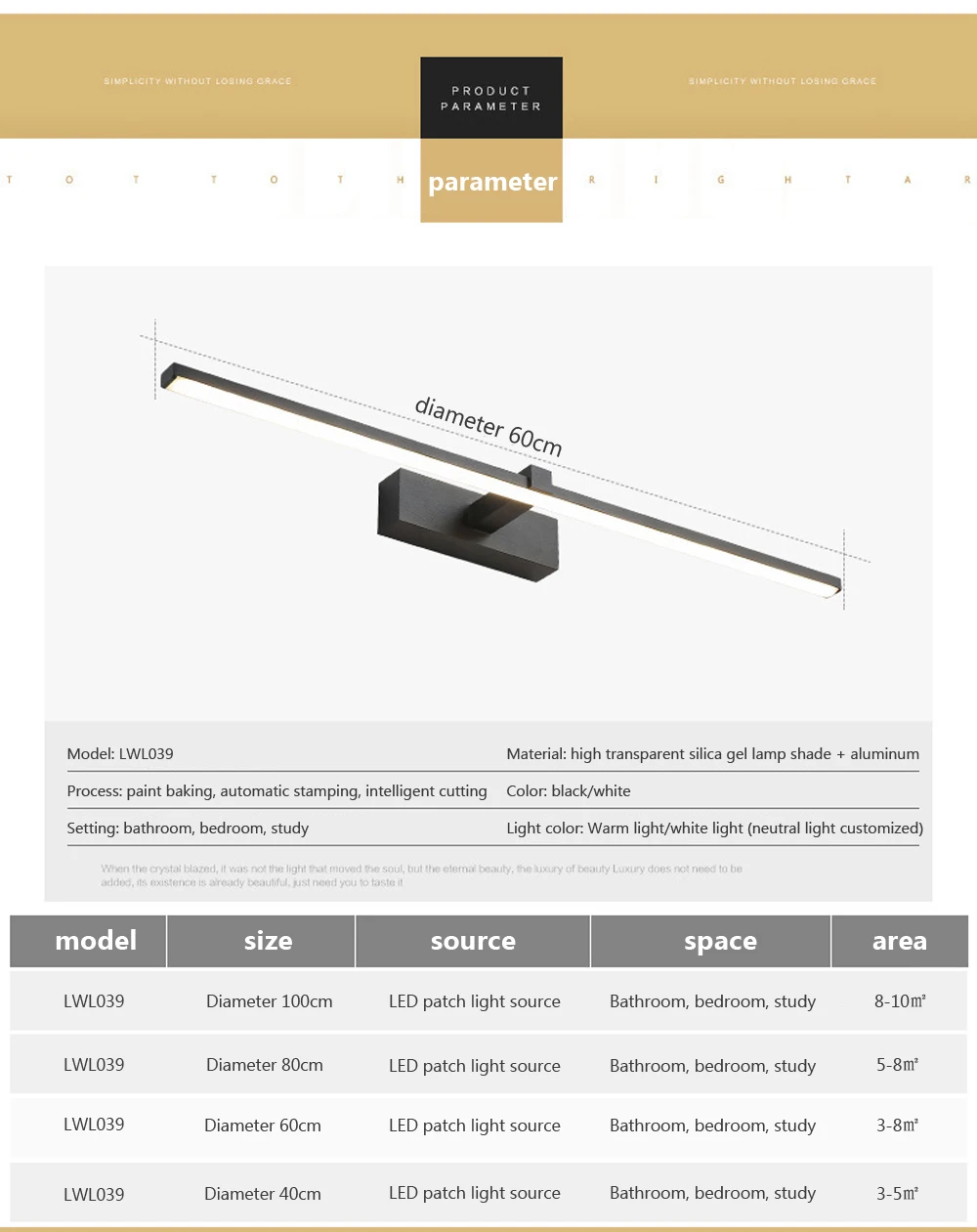 Lámpara LED de pared para cuarto de baño, luz moderna de aluminio en tres colores, blanco y negro, accesorio de lámpara de línea de espejo