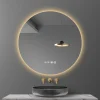 Espejo redondo inteligente, retroiluminación ajustable de 3 colores con LED,