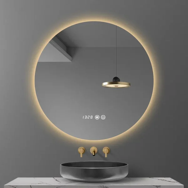 Espejo redondo inteligente, retroiluminación ajustable de 3 colores con LED,
