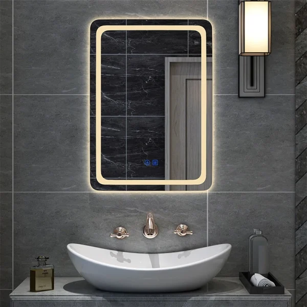 Espejo de baño inteligente con luz LED para decoración del hogar, retroiluminación vertical con Altavoz Bluetooth, para maquillaje, 50x70CM