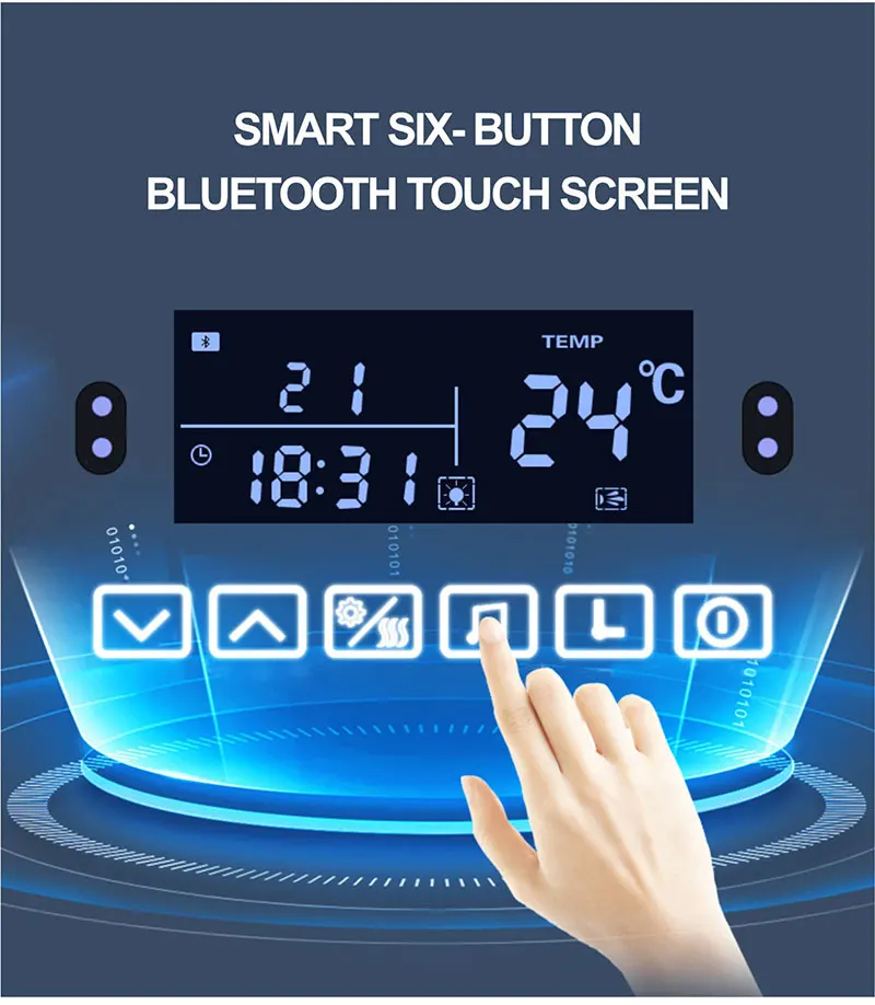 Espejo de maquillaje inteligente para baño, espejo rectangular con Bluetooth, luz LED, inducción del cuerpo humano, desnebulización, pantalla de tiempo, espejos colgantes de pared Espejo de maquillaje inteligente para baño, espejo rectangular con Bluetooth, luz LED, inducción del cuerpo humano, desnebulización, pantalla de tiempo, espejos colgantes de pared