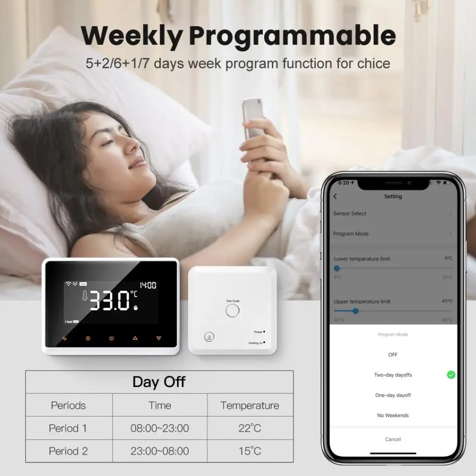 Controlador de temperatura inteligente Tuya RF, termostato inalámbrico WiFii para caldera de Gas, calefacción de agua, funciona con Alexa y Google Home, nuevo Controlador de temperatura inteligente Tuya RF, termostato inalámbrico WiFii para caldera de Gas, calefacción de agua, funciona con Alexa y Google Home, nuevo