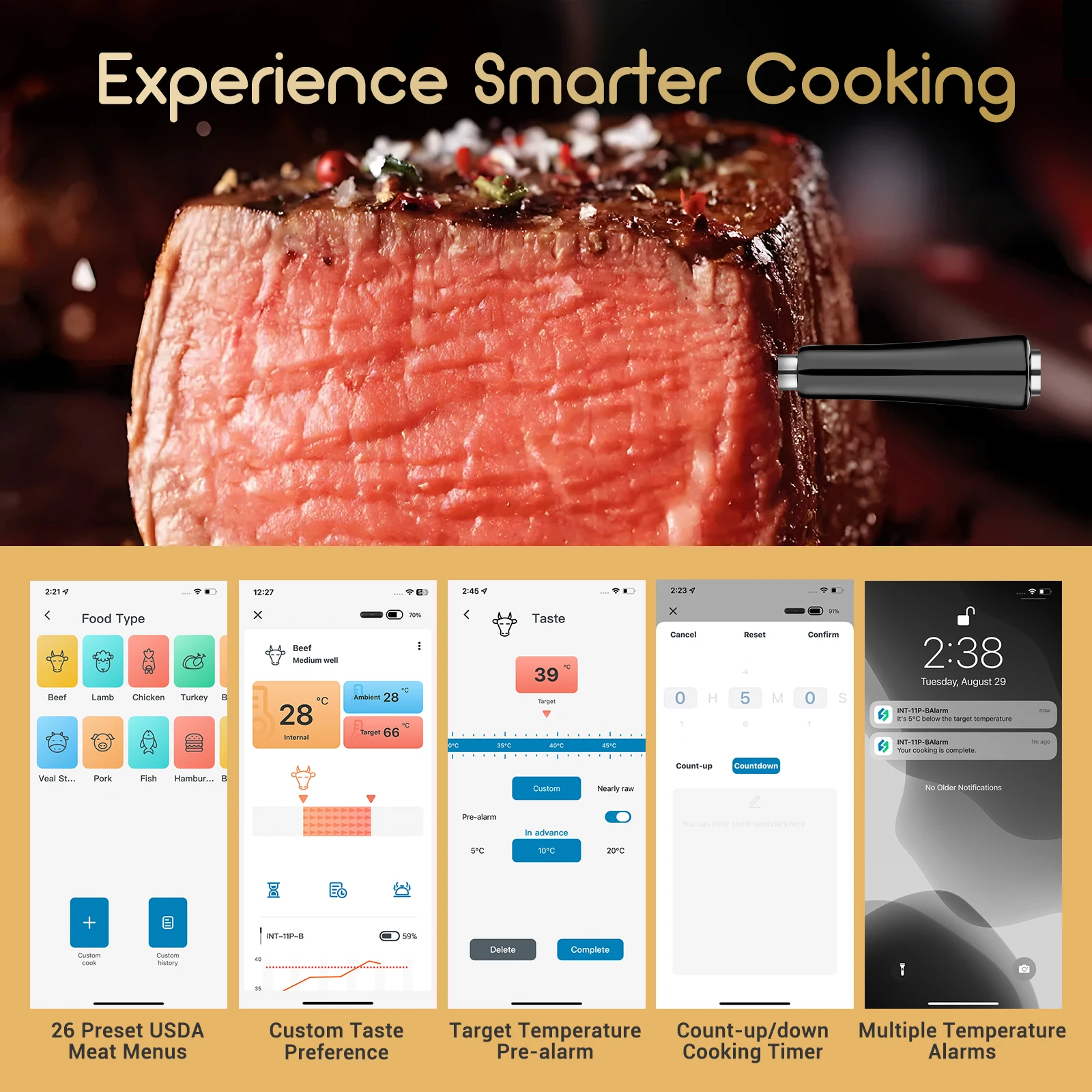 INKBIRD-termómetro 2 en 1 para cocinar alimentos, dispositivo inalámbrico con Bluetooth, para carne, Control por aplicación inteligente de temperatura, parrilla de horno