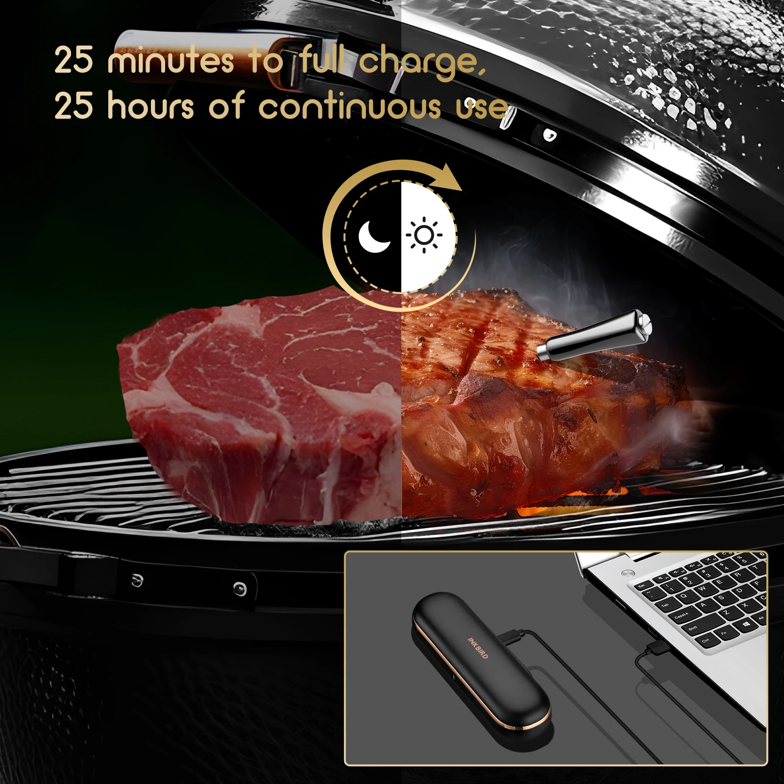 INKBIRD-termómetro 2 en 1 para cocinar alimentos, dispositivo inalámbrico con Bluetooth, para carne, Control por aplicación inteligente de temperatura, parrilla de horno