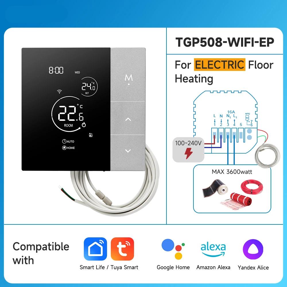 Termostato WiFi con Tuya Smart Home, termorregulador para calefacción por suelo radiante, controlador de temperatura eléctrico cálido y Alice Alexa