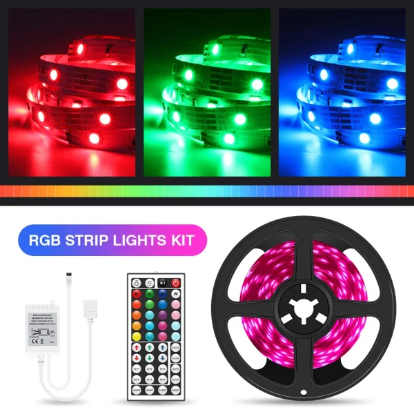 Tira de luces LED RGB 5050, cinta con controlador IR para el hogar, Navidad.