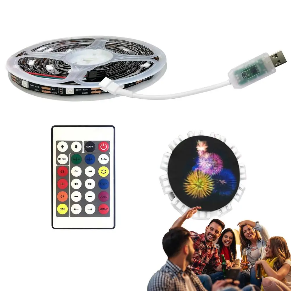 Tira de luces LED para exteriores, iluminación ambiental inteligente con Control por aplicación USB, cambio de Color, efecto de lanzamiento, sincronización de música remota, para dormitorio