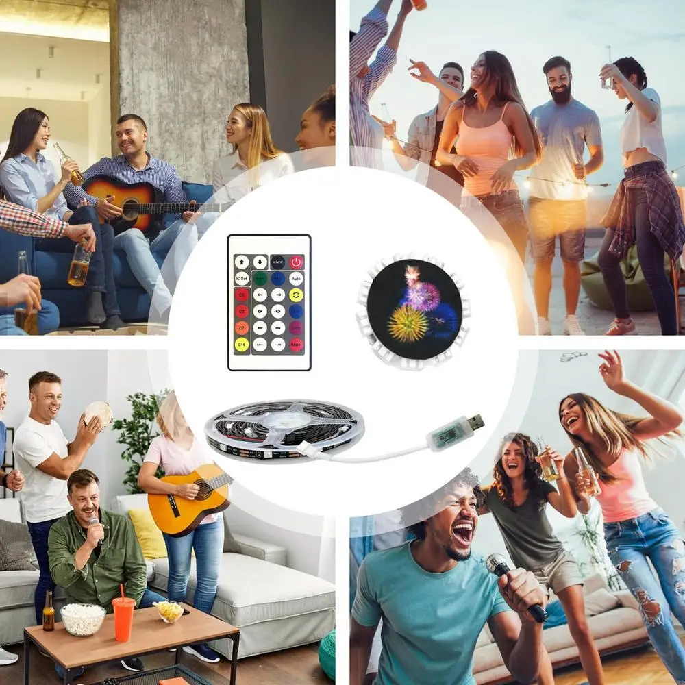 Tira de luces LED para exteriores, iluminación ambiental inteligente con Control por aplicación USB, cambio de Color, efecto de lanzamiento, sincronización de música remota, para dormitorio