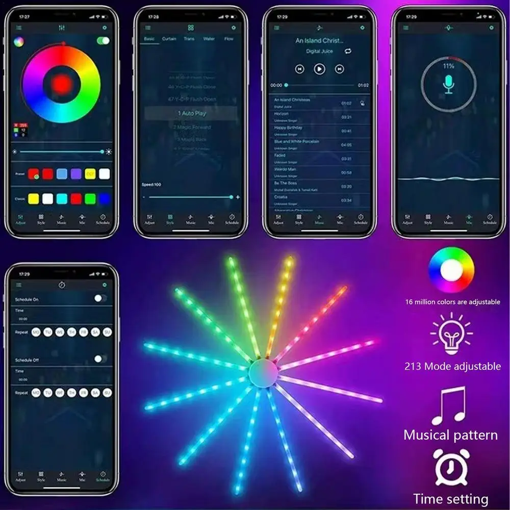 Tira de luces LED para exteriores, iluminación ambiental inteligente con Control por aplicación USB, cambio de Color, efecto de lanzamiento, sincronización de música remota, para dormitorio