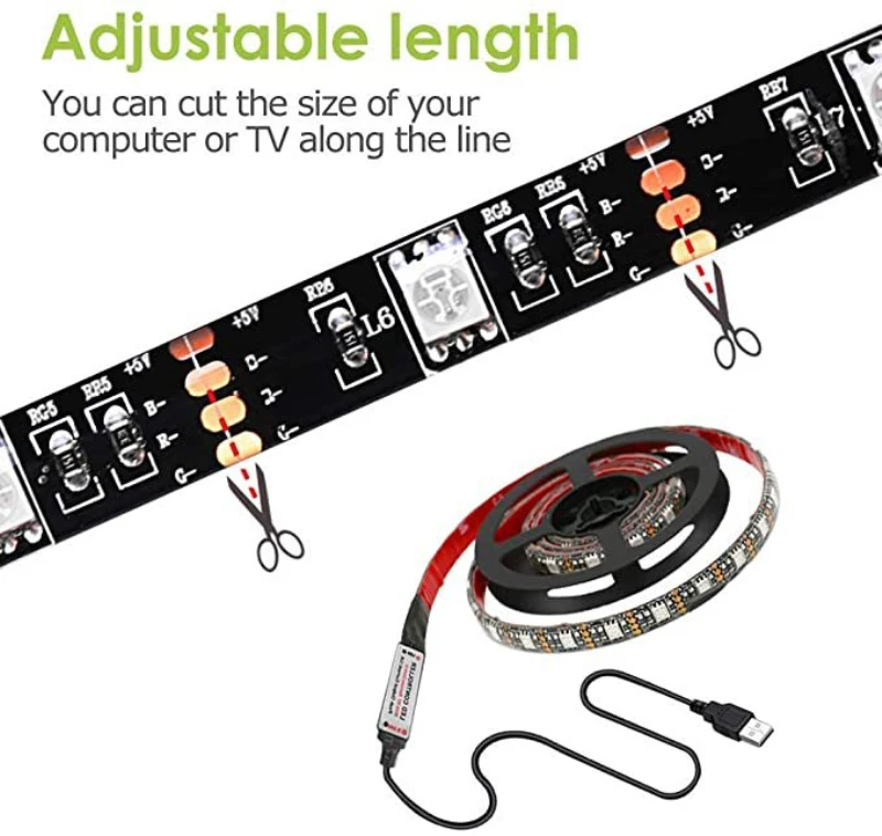 Tira de luces LED con Control remoto IR, lámpara de iluminación para el hogar, 2m, USB, 2835, 24 teclas, para cocina, armario, dormitorio, PC, TV