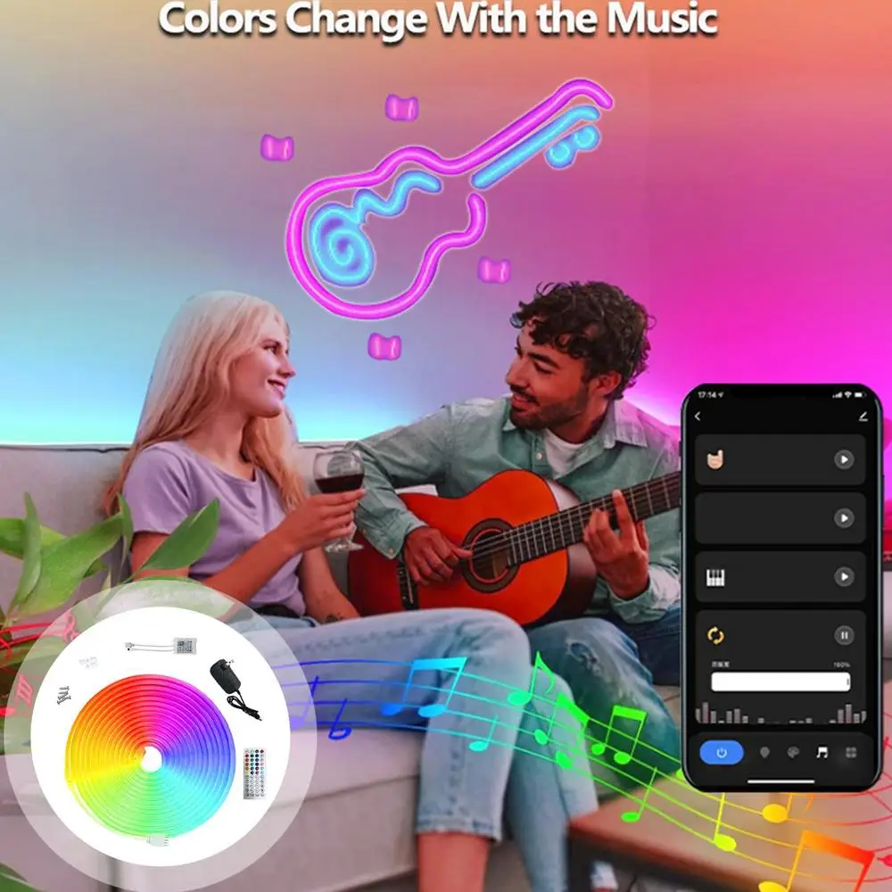 Cadena de luces de cuerda Musical con Control remoto, luces LED que cambian de Color para interiores y exteriores, luces de cuerda de neón para