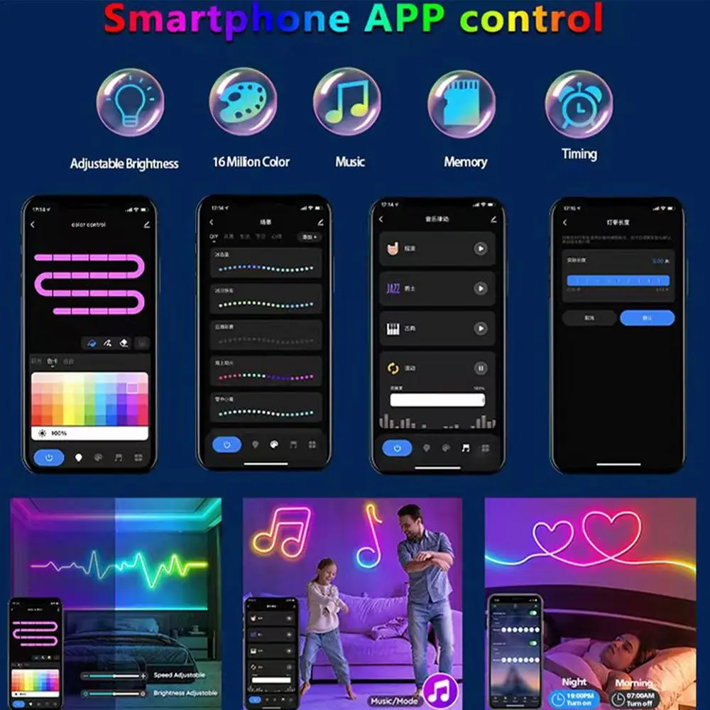 Cadena de luces de cuerda Musical con Control remoto, luces LED que cambian de Color para interiores y exteriores, luces de cuerda de neón para