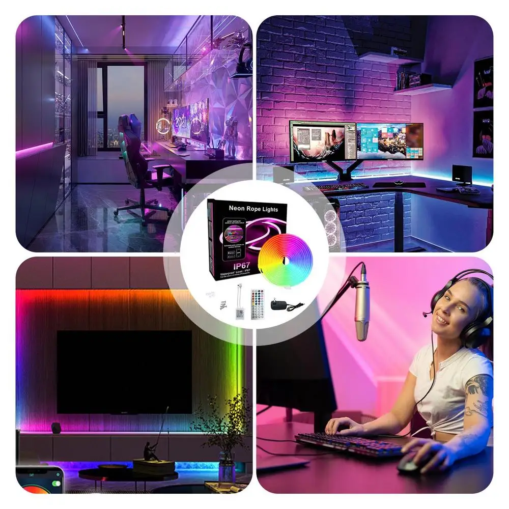 Cadena de luces de cuerda Musical con Control remoto, luces LED que cambian de Color para interiores y exteriores, luces de cuerda de neón para