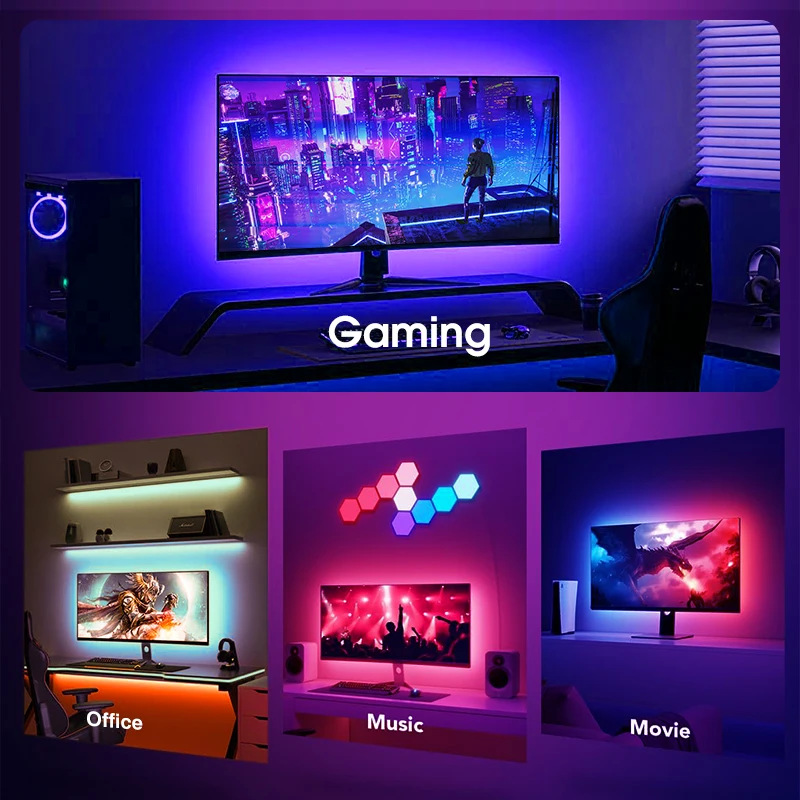 Tira de luces LED de colores para retroiluminación de Monitor de ordenador, luz ambiental de sincronización en tiempo Real, lámpara de ambiente de juego para Monitor de 24-34 pulgadas, 1-4 piezas Tira de luces LED de colores para retroiluminación de Monitor de ordenador, luz ambiental de sincronización en tiempo Real, lámpara de ambiente de juego para Monitor de 24-34 pulgadas, 1-4 piezas