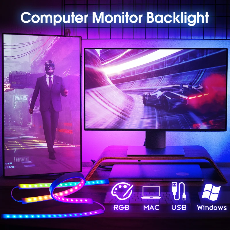 Tira de luces LED de colores para retroiluminación de Monitor de ordenador, luz ambiental de sincronización en tiempo Real, lámpara de ambiente de juego para Monitor de 24-34 pulgadas, 1-4 piezas Tira de luces LED de colores para retroiluminación de Monitor de ordenador, luz ambiental de sincronización en tiempo Real, lámpara de ambiente de juego para Monitor de 24-34 pulgadas, 1-4 piezas