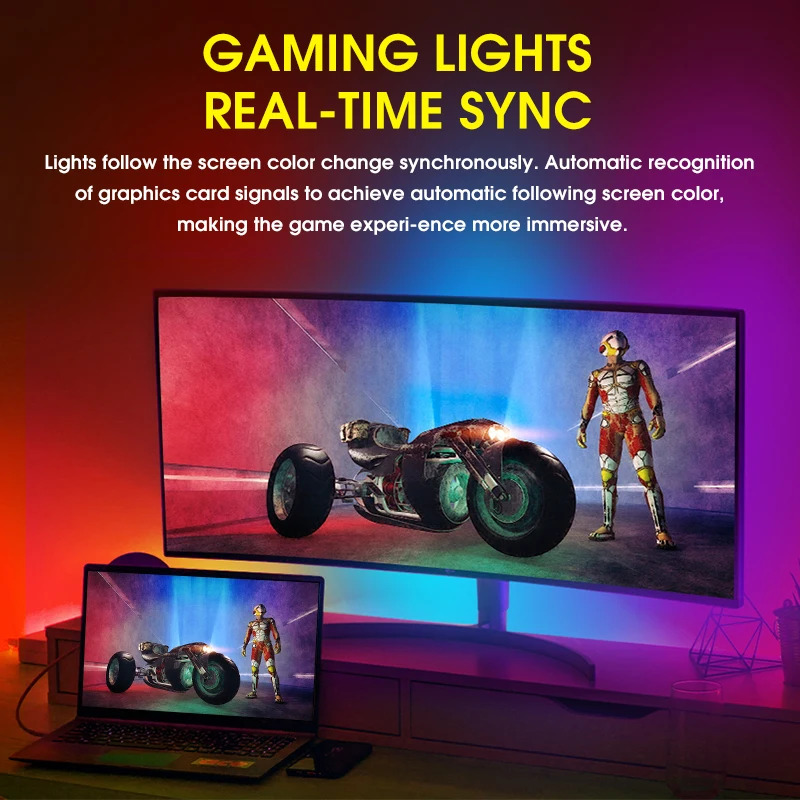 Tira de luces LED de colores para retroiluminación de Monitor de ordenador, luz ambiental de sincronización en tiempo Real, lámpara de ambiente de juego para Monitor de 24-34 pulgadas, 1-4 piezas Tira de luces LED de colores para retroiluminación de Monitor de ordenador, luz ambiental de sincronización en tiempo Real, lámpara de ambiente de juego para Monitor de 24-34 pulgadas, 1-4 piezas