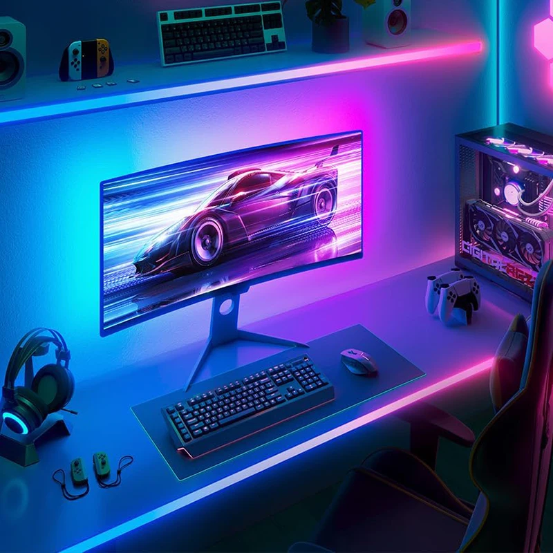 Tira de luces LED de colores para retroiluminación de Monitor de ordenador, luz ambiental de sincronización en tiempo Real, lámpara de ambiente de juego para Monitor de 24-34 pulgadas, 1-4 piezas Tira de luces LED de colores para retroiluminación de Monitor de ordenador, luz ambiental de sincronización en tiempo Real, lámpara de ambiente de juego para Monitor de 24-34 pulgadas, 1-4 piezas