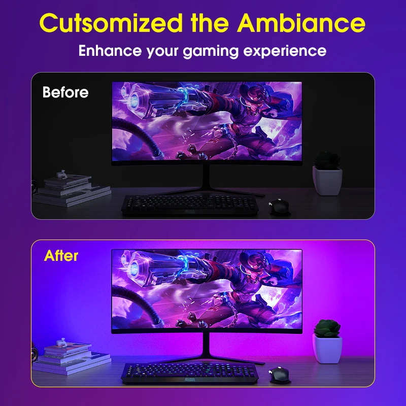 Tira de luces LED de colores para retroiluminación de Monitor de ordenador, luz ambiental de sincronización en tiempo Real, lámpara de ambiente de juego para Monitor de 24-34 pulgadas, 1-4 piezas Tira de luces LED de colores para retroiluminación de Monitor de ordenador, luz ambiental de sincronización en tiempo Real, lámpara de ambiente de juego para Monitor de 24-34 pulgadas, 1-4 piezas