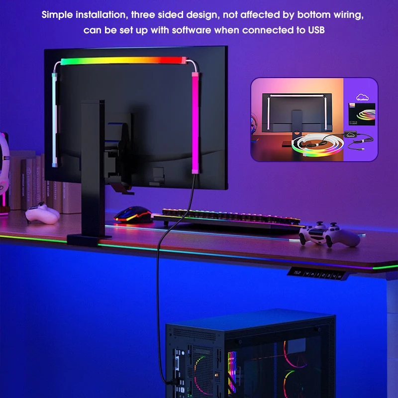 Tira de luces LED de colores para retroiluminación de Monitor de ordenador, luz ambiental de sincronización en tiempo Real, lámpara de ambiente de juego para Monitor de 24-34 pulgadas, 1-4 piezas Tira de luces LED de colores para retroiluminación de Monitor de ordenador, luz ambiental de sincronización en tiempo Real, lámpara de ambiente de juego para Monitor de 24-34 pulgadas, 1-4 piezas