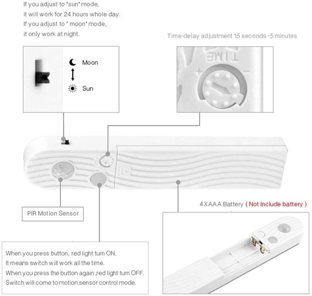 Cinta de luz LED con Sensor de movimiento para armario de cocina, tira de luz no impermeable, inalámbrica, PIR, con batería, para escaleras y armario Cinta de luz LED con Sensor de movimiento para armario de cocina, tira de luz no impermeable, inalámbrica, PIR, con batería, para escaleras y armario