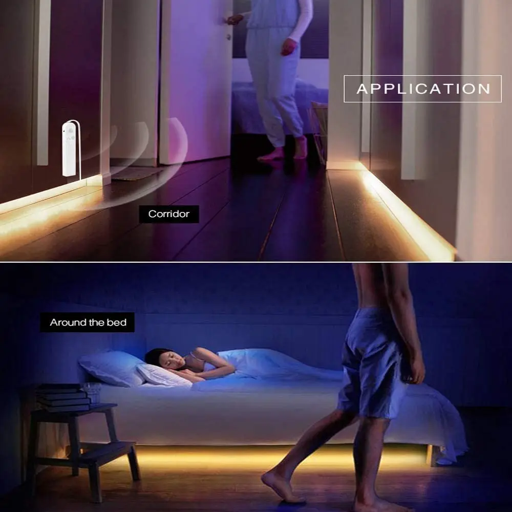 Cinta de luz LED con Sensor de movimiento para armario de cocina, tira de luz no impermeable, inalámbrica, PIR, con batería, para escaleras y armario
