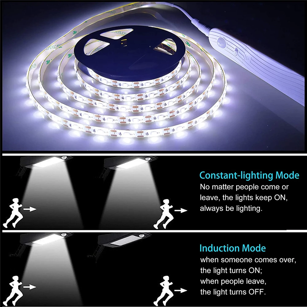 Cinta de luz LED con Sensor de movimiento para armario de cocina, tira de luz no impermeable, inalámbrica, PIR, con batería, para escaleras y armario Cinta de luz LED con Sensor de movimiento para armario de cocina, tira de luz no impermeable, inalámbrica, PIR, con batería, para escaleras y armario